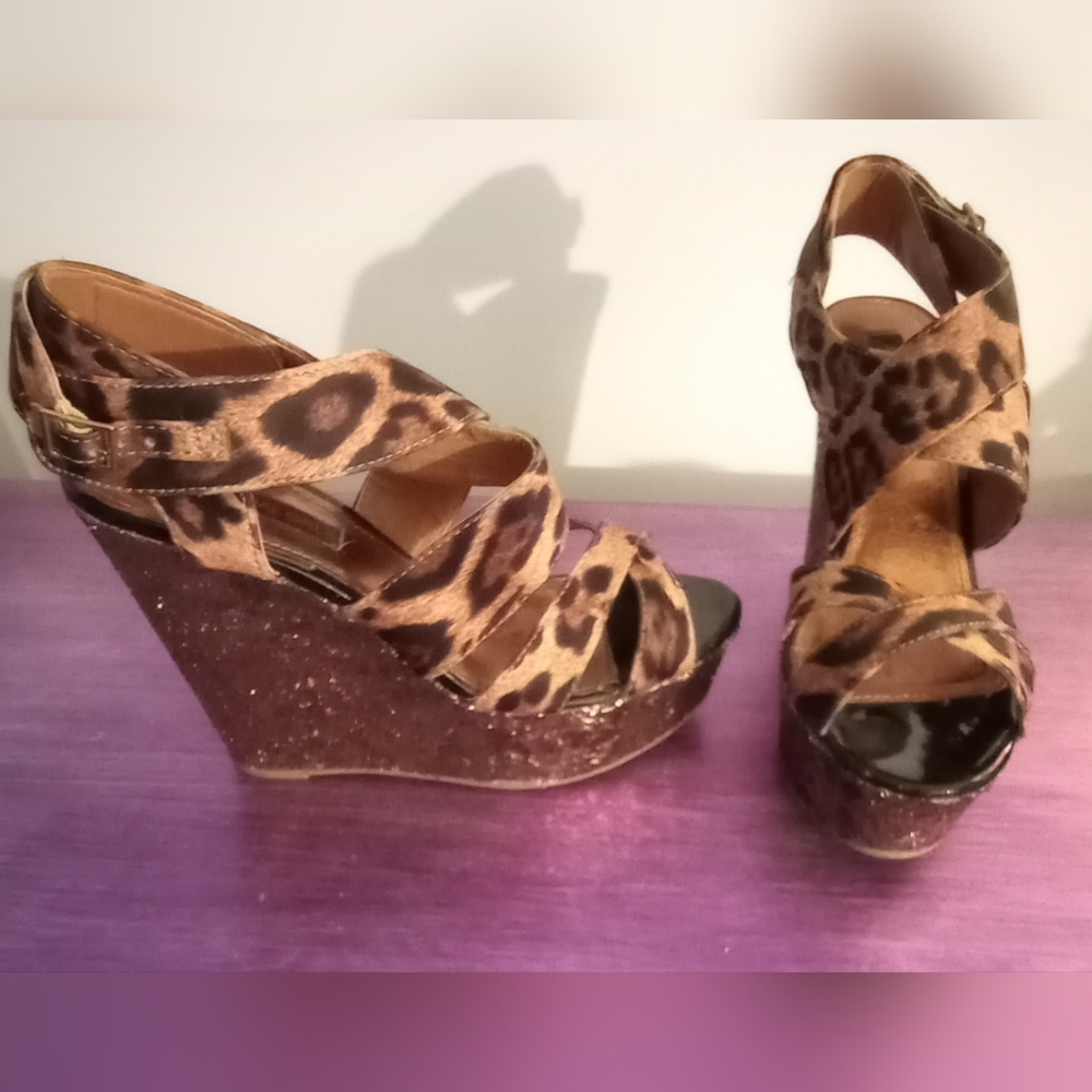 Leopard strappy wedges